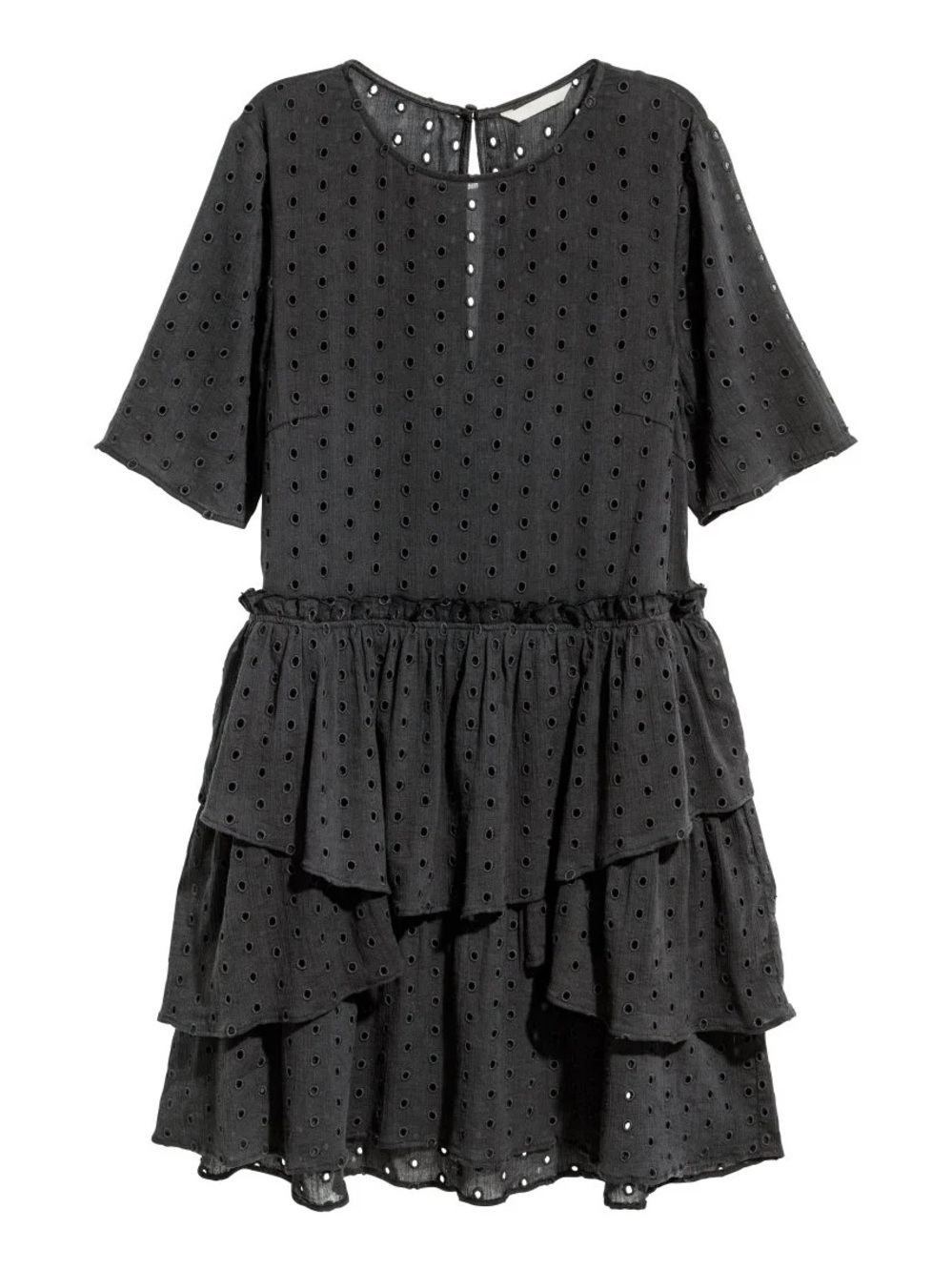 Tiered Eyelet Black Dress